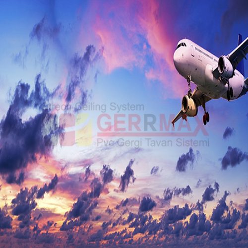 Uçak ve Gökyüzü Gergi Tavan Görselleri